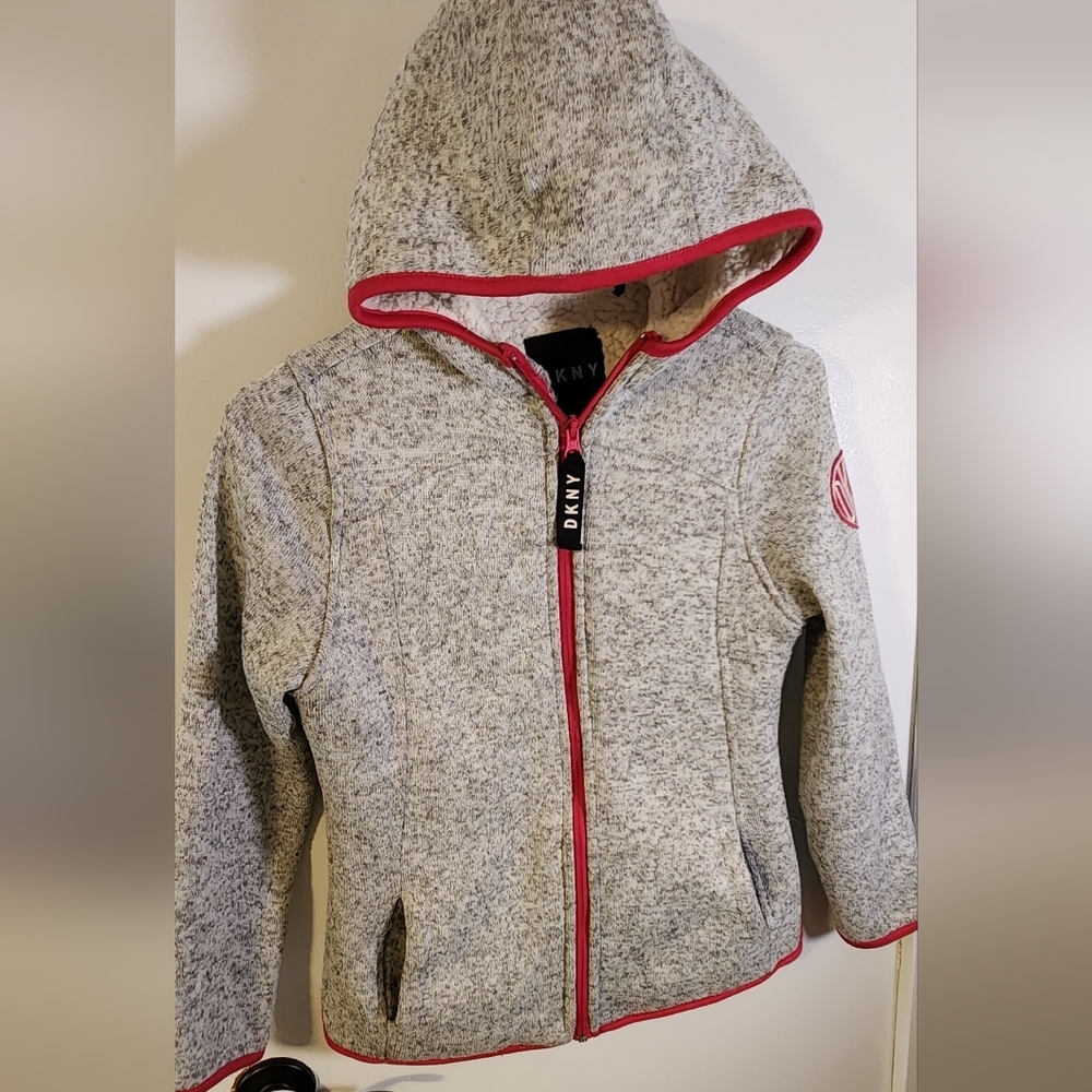 DKNY Kids Gray Hoodie with Hot Pink Accents